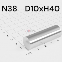 Ø D10 mm х H40 mm - Магнит Шайба-Пруток