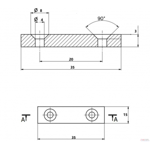 35 x 15 x 3мм- 7,5 / 4.5 х 2 - Крепежный Магнит