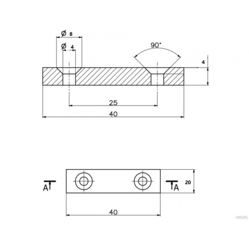 40 x 20 x 4 - 7/3.5 х 2 - Крепежный Магнит